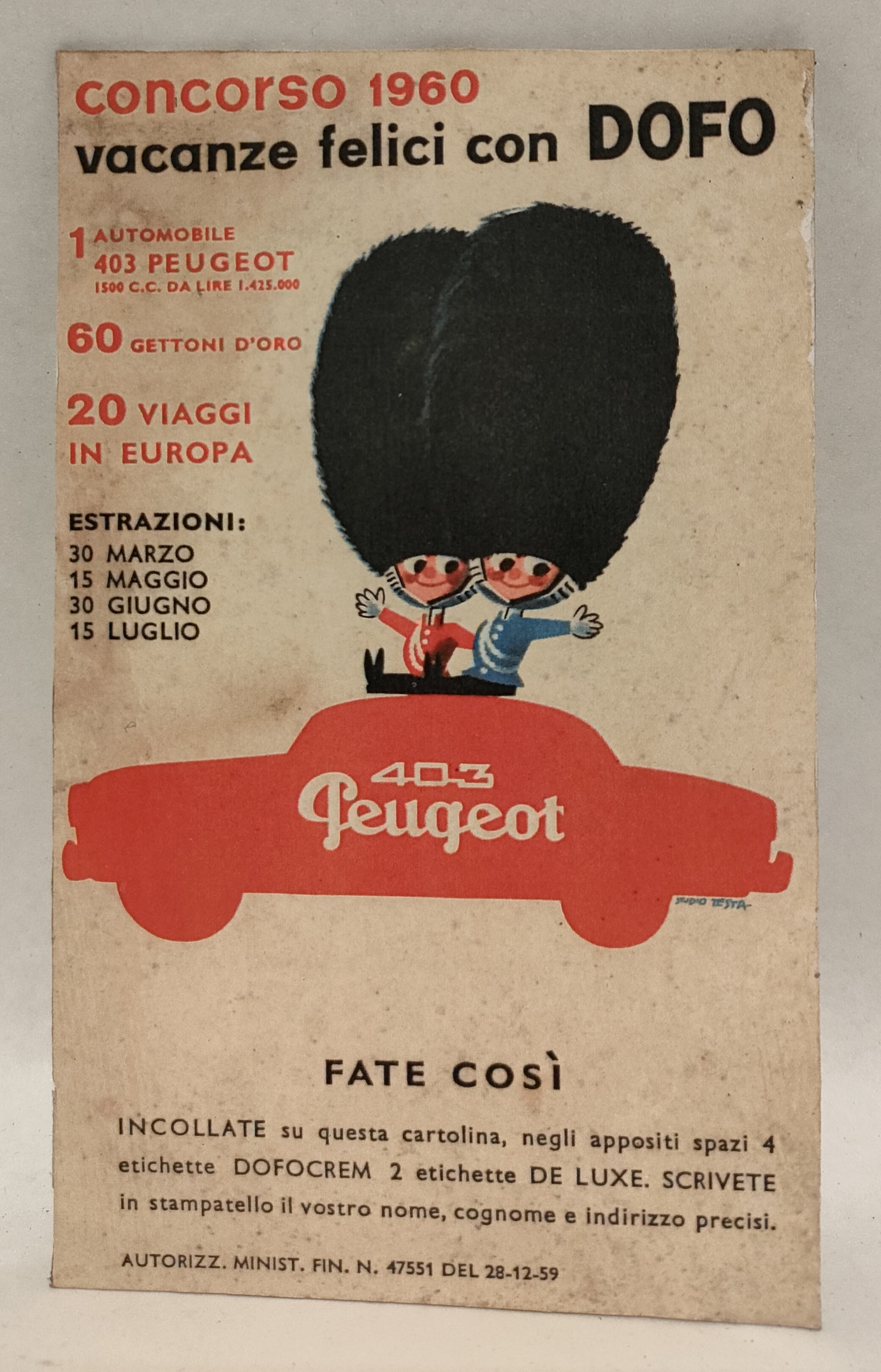 Depliant Originale Concorso Dofo Crem 1960