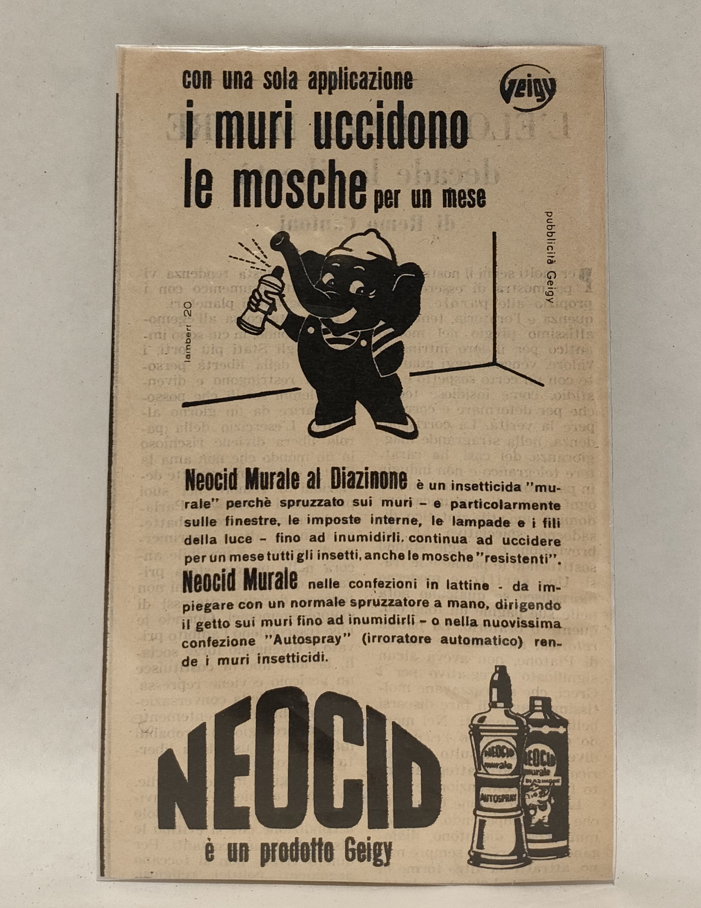 Pubblicità Originale Elefante – Insetticida Neocid