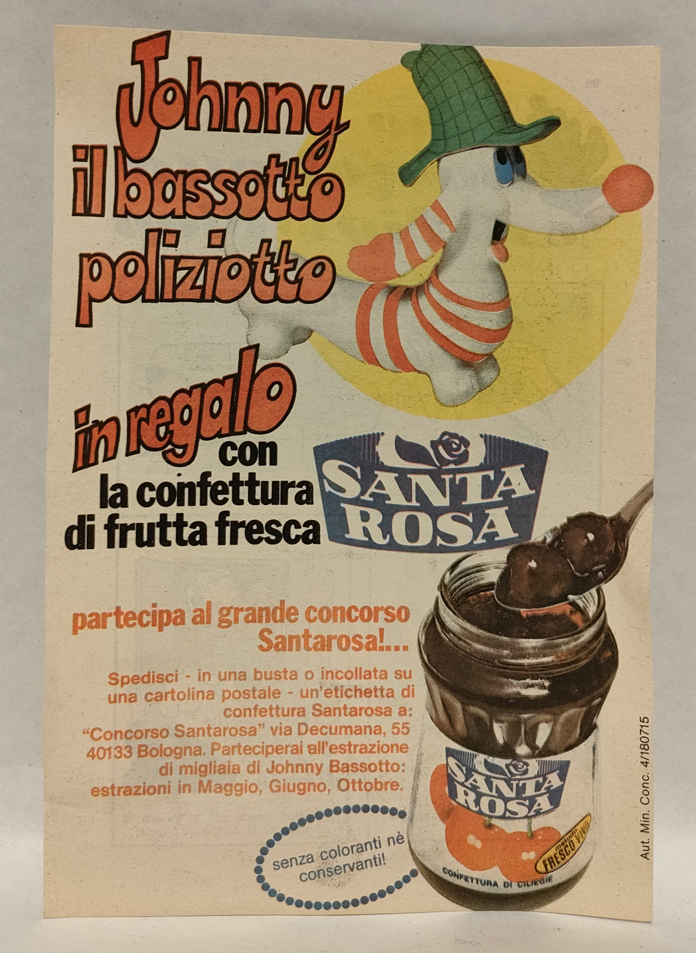 Pubblicità Originale Johnny il Bassotto – Marmellata Santarosa