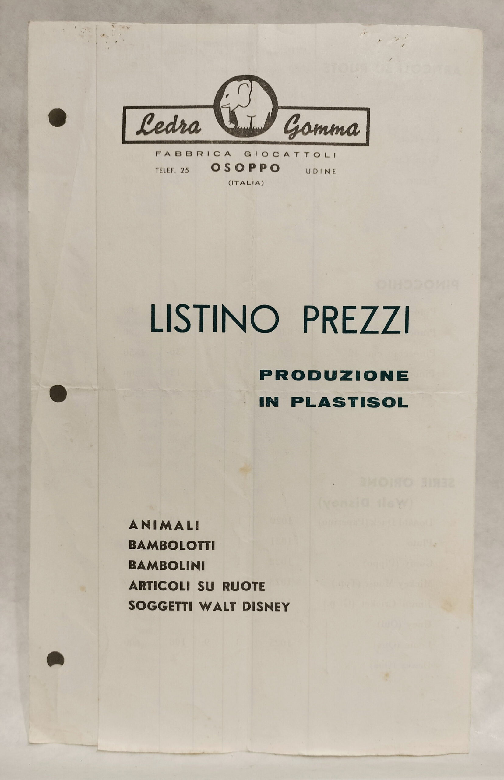 Listino Prezzi Ledra Gomma 1959
