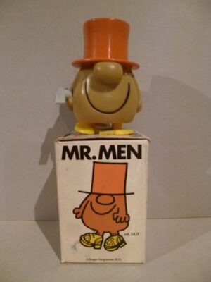 MR MEN (vinile a carica) ROGER  HARGREAVES 1975 CLOCKWORK WALKING TOYS - IN BOX - 8CM